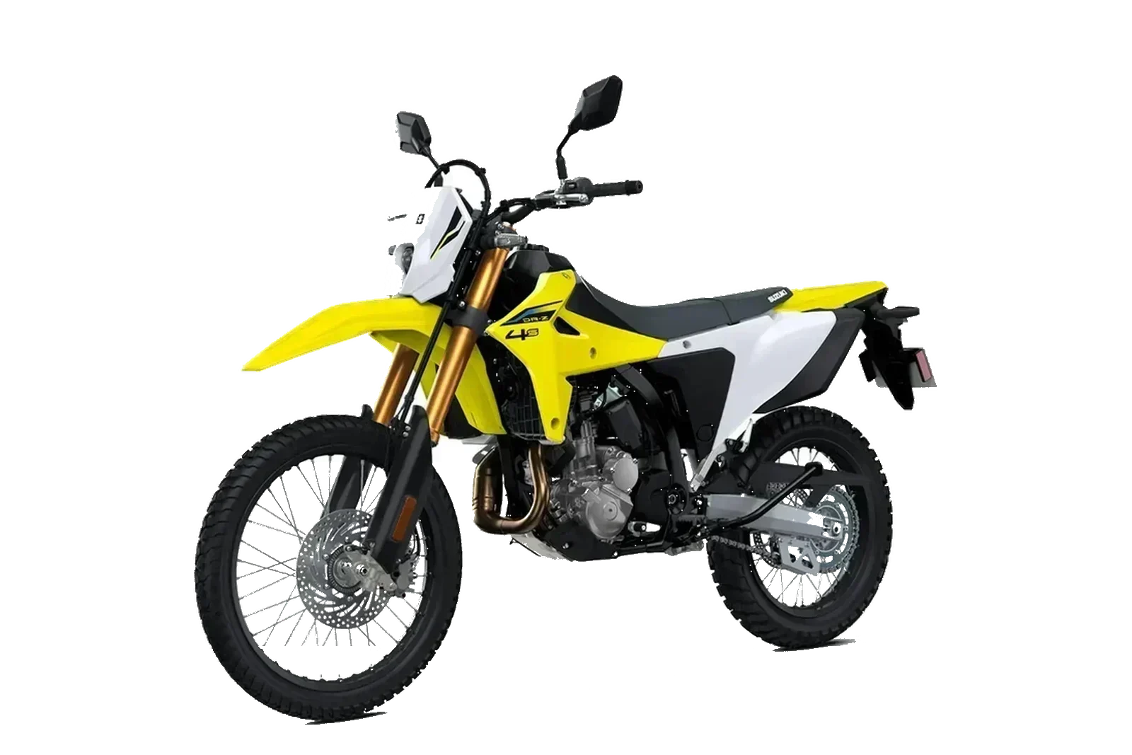 Suzuki DR-Z4S Giallo, inclinata a sinistra