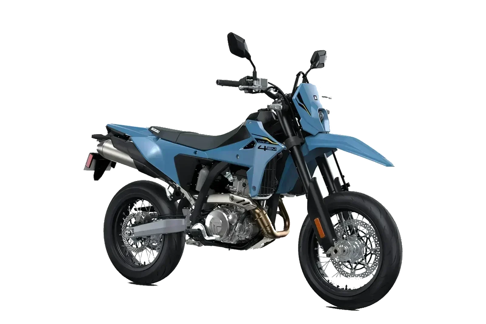 Suzuki DR-Z4SM Blu, inclinata a destra