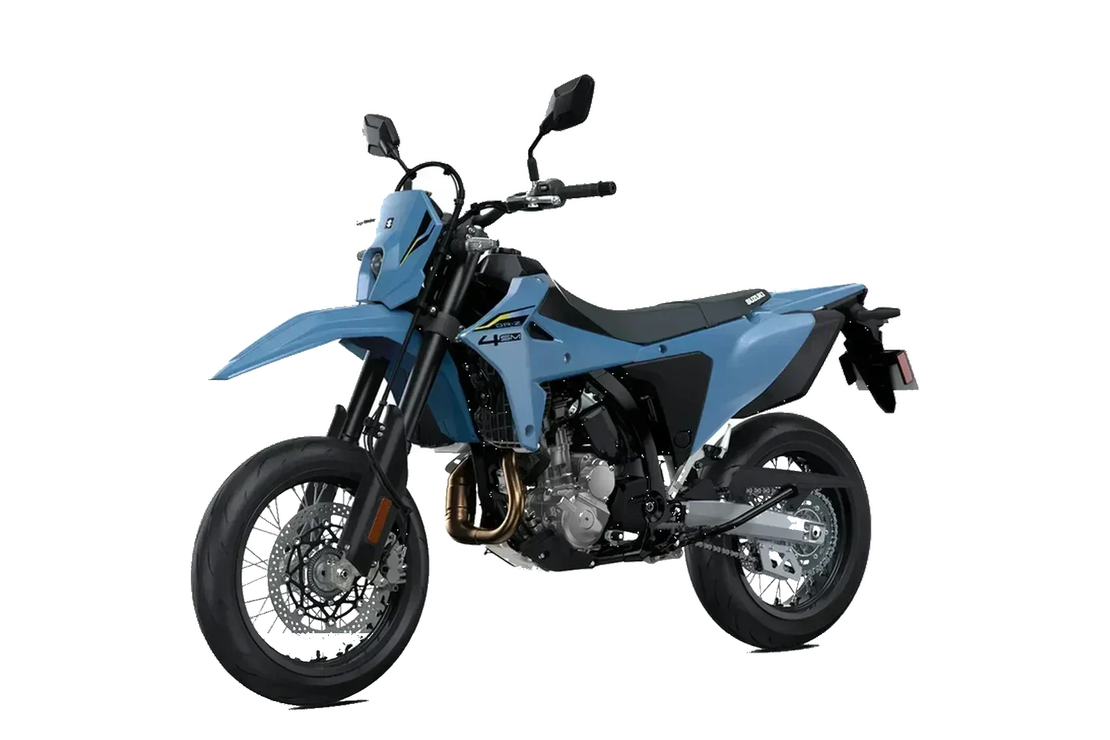 Suzuki DR-Z4SM Blu, inclinata a sinistra