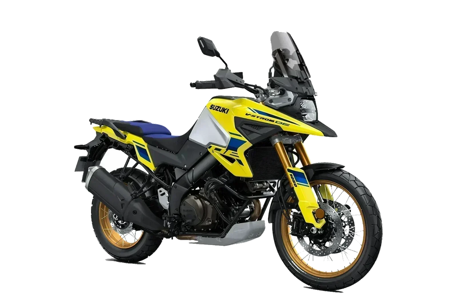 Suzuki V-STROM 1050DE Giallo, inclinata a destra