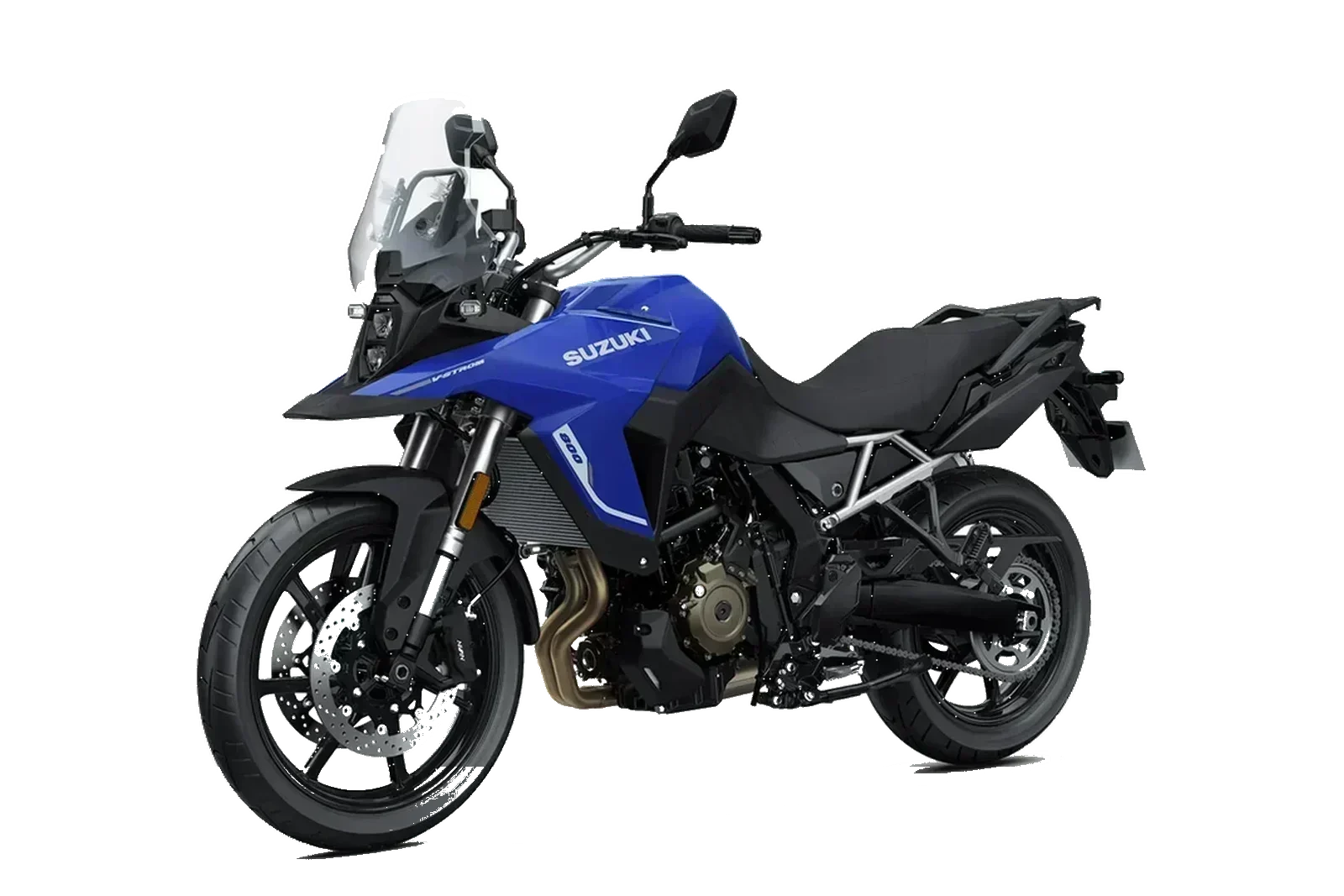 Suzuki V-STROM 800SE Blu, inclinata a sinistra
